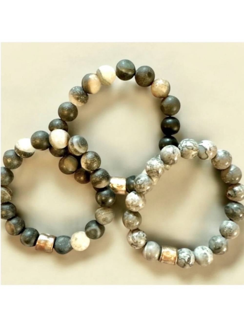 Set of 3 Stretchy Stone Beaded Bracelets - NEW